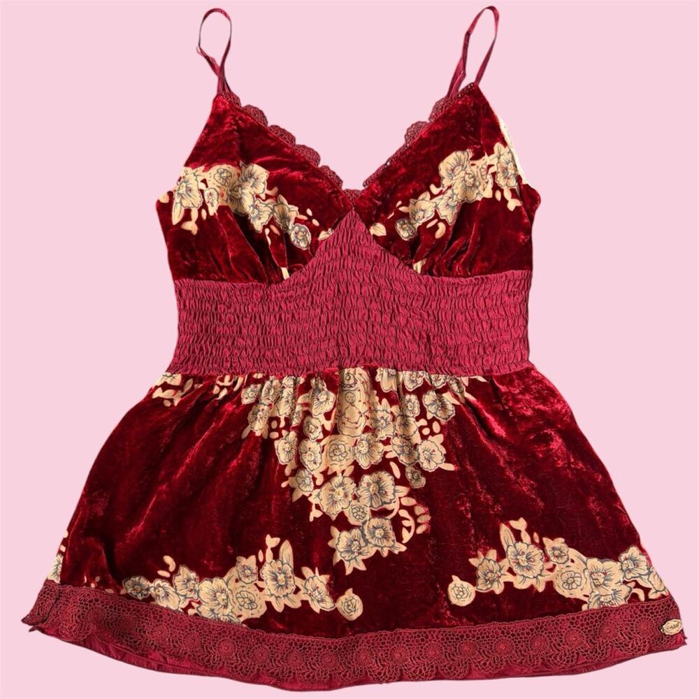 Vintage Hale Bob Red and Gold Beaded Silk Babydoll Cami Top